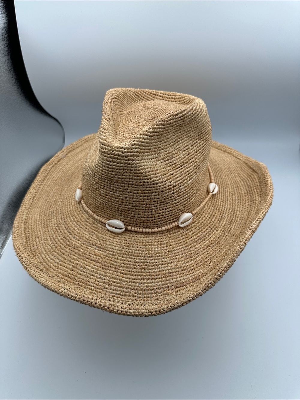 Wyeth Reed Shell Trim Band Raffia Rancher Hat Like New - Picture 3 of 11